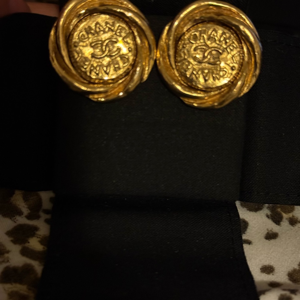 CHANEL Gold Logo Stud Earrings